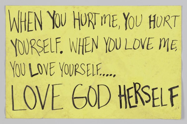 Sign from Women's March on Washington with “When you hurt me you hurt yourself", 2017. Creator: Unknown.