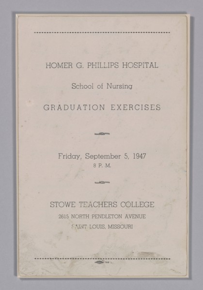 Graduation programme for the Homer G. Phillips Hospital School of Nursing, September 5, 1947. Creator: Unknown.