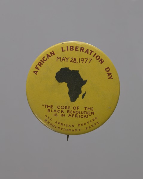 Pinback button promoting African Liberation Day, 1977. Creator: Unknown.