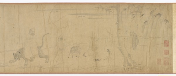 Luohans and animals crossing the sea, Ming dynasty, 16th-17th century. Creator: Unknown.