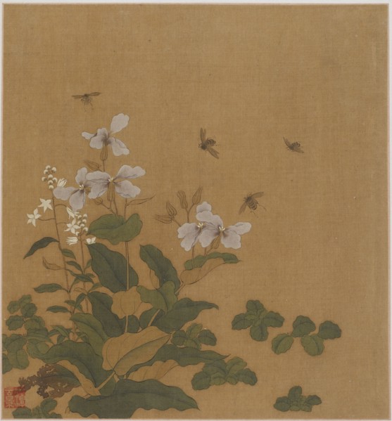 Bees hovering over flowers, Qing dynasty, 18th century. Creator: Unknown.