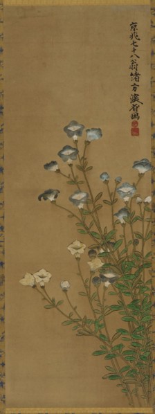 Blue and white flowers on slender stalks, Edo period, 18th-19th century. Creators: Ogata Kenzan, Unknown.