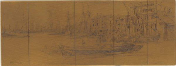 Etching plate: Thames Warehouses, 1859. Creator: James Abbott McNeill Whistler.