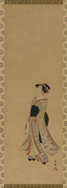 A girl playing battledore and shuttlecock, Edo period, 18th century. Creator: Shunsho.