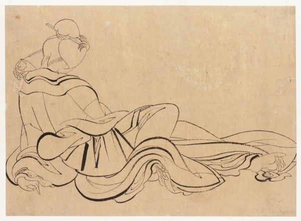 Seated woman scratching her head, late 18th-early 19th century. Creator: Hokusai.