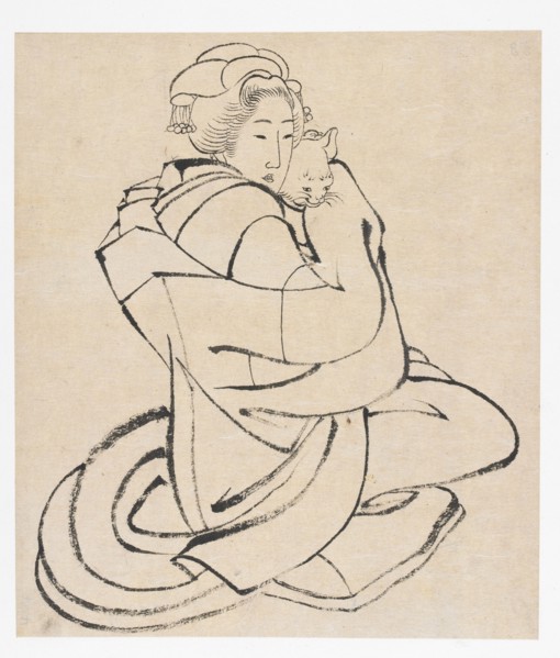 Lady Holding a Cat, Edo period, ca. 1810s. Creator: Hokusai.