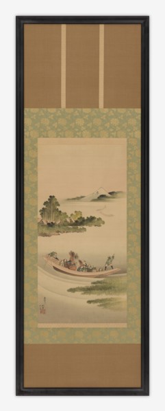 River landscape: ferry-boat and Mount Fuji, Edo period, 1842. Creator: Hokusai.