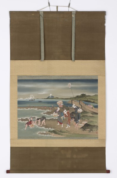 Landscape: clam-gatherers on the shore, late 18th-early 19th century. Creator: Hokusai.