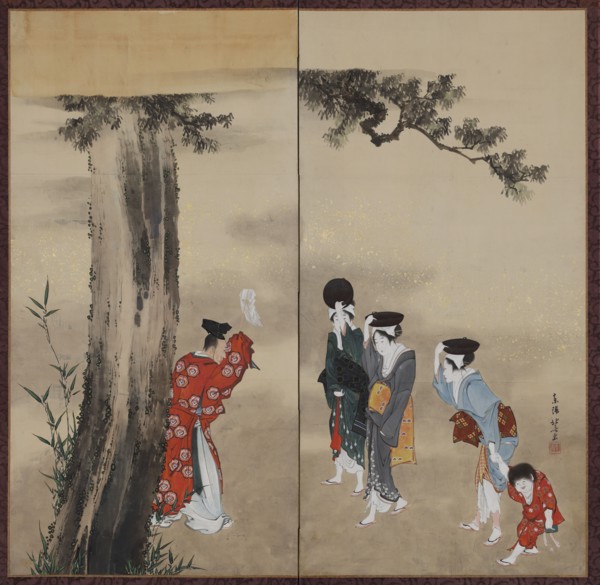 A Shinto Priest, Three Women and a Child, Edo period, ca. 1799-1801. Creator: Hokusai.