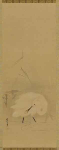 A spoonbill and water-grass, Edo period, mid 17th century. Creator: School of Kano Tan'yu.