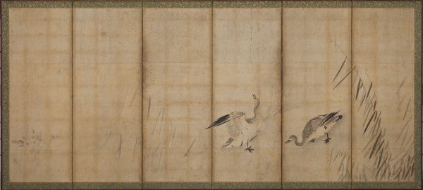 Two geese and grasses, Muromachi period, mid-late 16th century. Creator: Sesson Shukei.