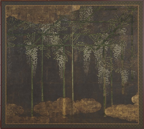 Blossoming wisteria on a bamboo trellis, Momoyama period, 16th-17th century. Creator: Unknown.