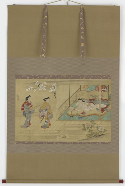 Beauty reclining as visitors approach, Edo period, late 17th-early 18th century. Creator: Tamura Suio.