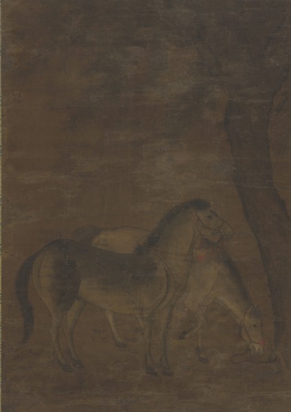 Two horses under a tree, Ming dynasty, 1368-1644. Creator: Unknown.