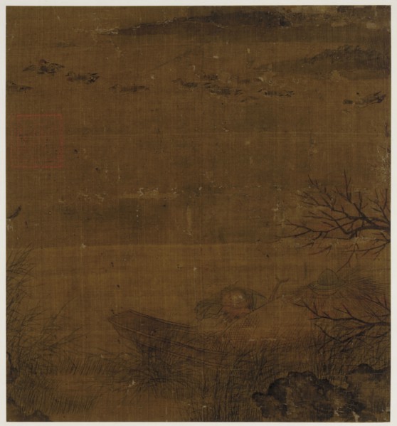 River scene: a man asleep in a boat - ducks swimming by, Ming dynasty, 1368-1644. Creator: Unknown.
