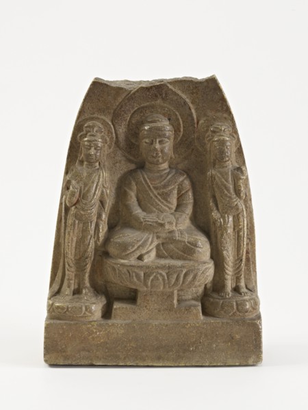 Seated Buddha with two bodhisattvas, Period of Division, 557-581. Creator: Unknown.