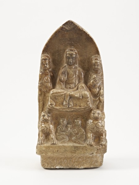 Seated Buddha with bodhisattvas, lions, and figures, Period of Division, possibly 534-557. Creator: Unknown.
