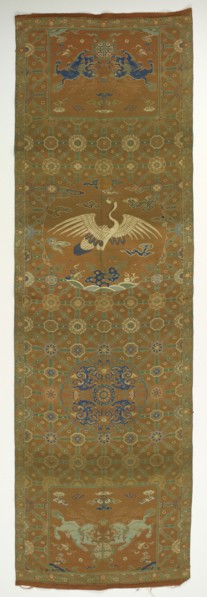 Chair cover with a crane, lions, dragons, auspicious symbols and floral..., Qing dynasty, 18th cent. Creator: Unknown.