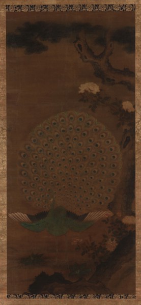 Peacock, peonies and pine, Edo period, 1615-1868. Creator: Unknown.