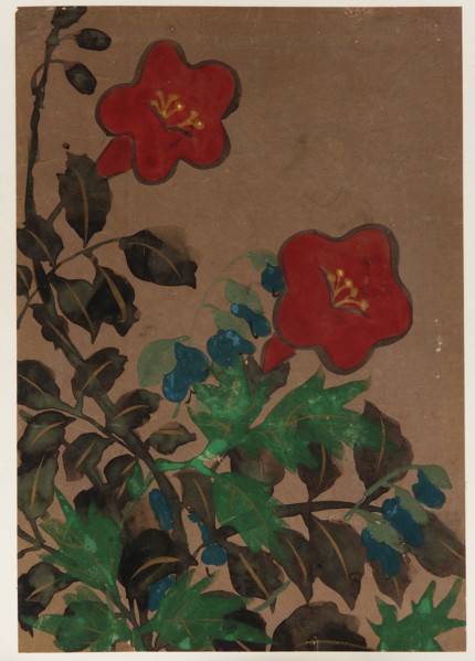 Red and blue flowers and foliage, Edo period, 1615-1868. Creator: Unknown.