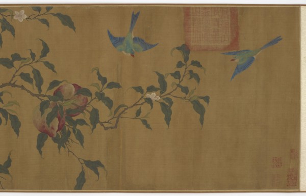 Birds among peach branches, Qing dynasty, (18th century?). Creator: Unknown.