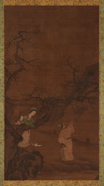Man and woman enjoying plum blossoms, Ming or Qing dynasty, 15th-18th century. Creator: Unknown.