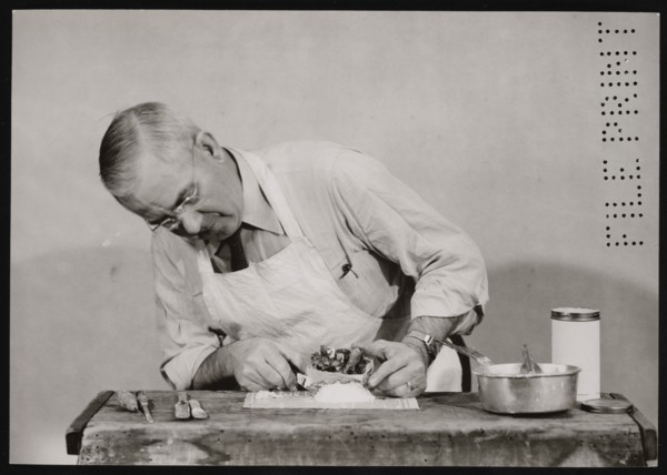 Frank Earl Holden Demonstrates Cutting into Mineral, January 18, 1951. Creator: United States National Museum Photographic Laboratory.