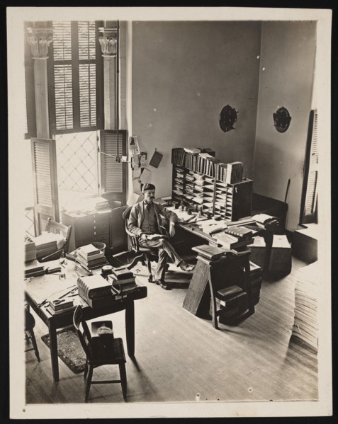 Portrait of Robert Ridgway (1850-1929) in His Office, August 1887. Creator: Unknown.