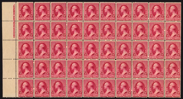 2c Washington imprint block of fifty, 1890. Creator: American Bank Note Company.