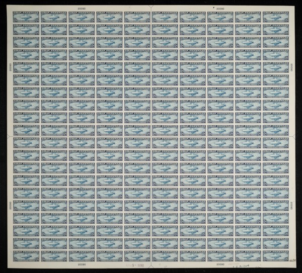 $2.60 "Graf Zeppelin" Passing Globe plate proof, 1930. Creator: Bureau of Engraving and Printing.