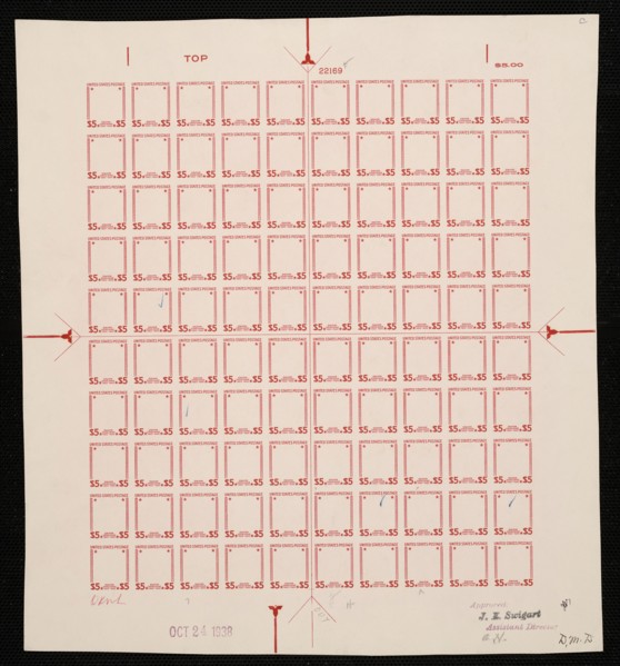 $5 Calvin Coolidge frame plate proof, 1938. Creator: Bureau of Engraving and Printing.