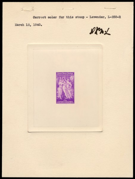 3c Pan American Union die proof attached to plate proof, 14682. Creator: Bureau of Engraving and Printing.
