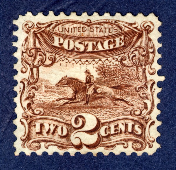 2c Post Rider and Horse G Grill single, 1869. Creator: National Bank Note Company.