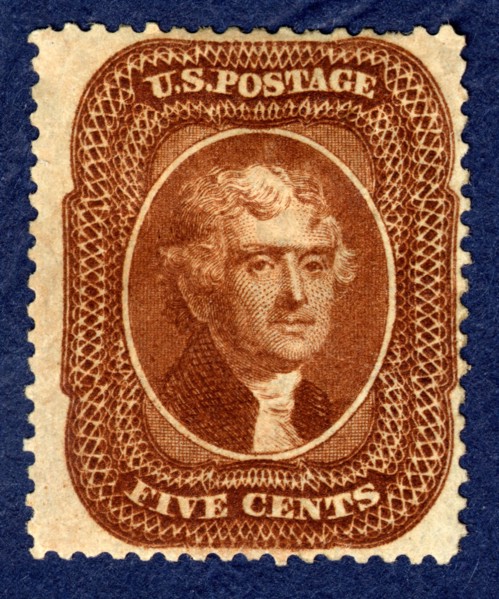 5c Thomas Jefferson type II single, 1861. Creator: Toppan, Carpenter & Company.