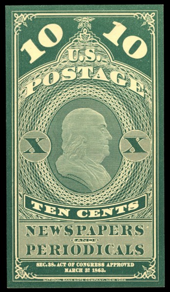 10c Franklin Newspapers and Periodicals trial color proof, 1865. Creator: Unknown.