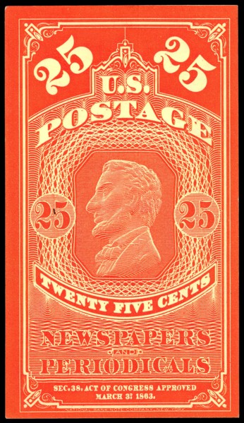25c Abraham Lincoln Newspapers and Periodicals trial color proof, 1865. Creator: Unknown.