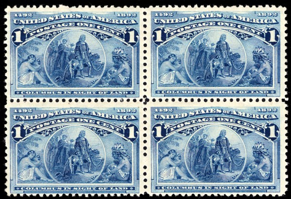 1c Columbus in Sight of Land block of four, 1893. Creator: Unknown.