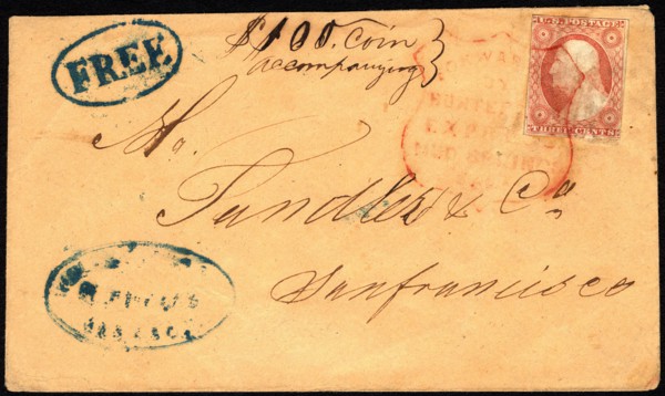 3c Washington on Hunter's Express cover, 1852-1857. Creator: Unknown.
