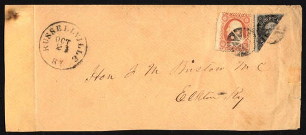 12c Washington bisect with 3c Washington single on cover, 1857-1861. Creator: Unknown.