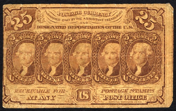 25c Thomas Jefferson postage currency, 1862. Creator: Unknown.