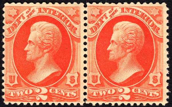 2c Andrew Jackson Interior Department pair, 1879. Creator: Unknown.