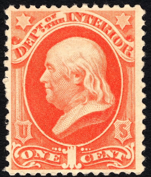 1c Franklin Interior Department single, 1879. Creator: Unknown.