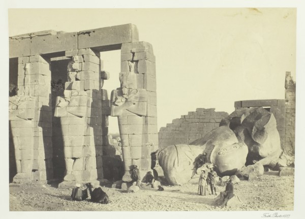 Osiride Pillars and Great Fallen Colossus, at the Memnonium, Thebes, 1857. Creator: Francis Frith.