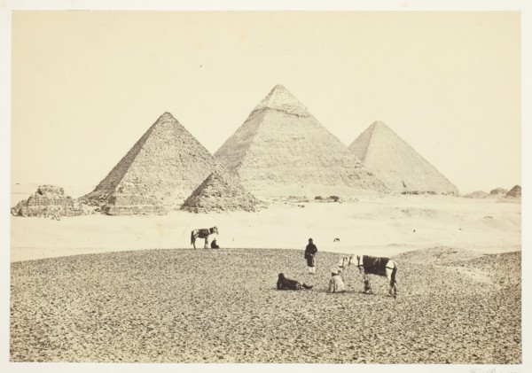 The Pyramids of El Geezeh, from the Southwest, 1857. Creator: Francis Frith.