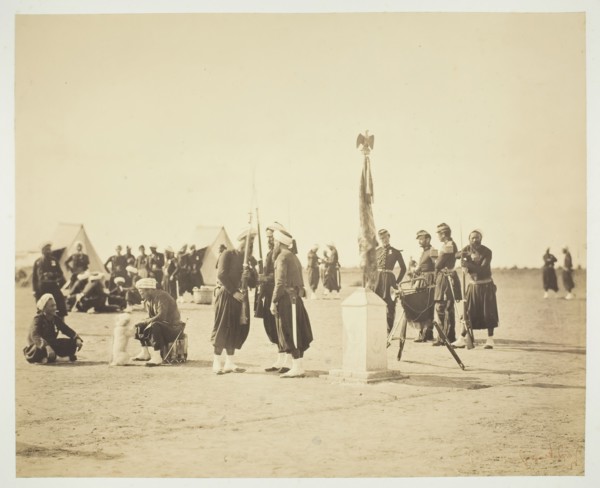 The Raised Flag of the Zouave Regiment, Camp de Châlons, 1857. Creator: Gustave Le Gray.