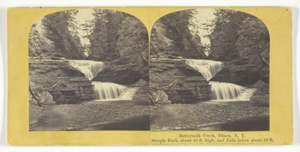 Buttermilk Creek, Ithaca, N.Y. Steeple Rock, about 50 ft. high, and Falls below about 50 ft., 1860/6 Creator: J. C. Burritt.