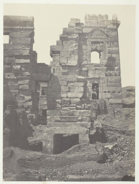Médinet-Habou, Façade Septentrionale du Gynécée de Ramsès-Méiamoun; Thèbes, 1849/51. Creator: Maxime du Camp.