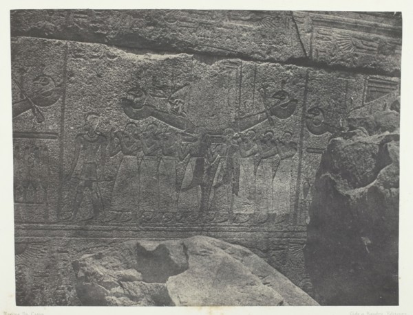 Palais de Karnak, Sculptures Extérieures du Sanctuaire de Granit; Thèbes, 1849/51, printed 1852. Creator: Maxime du Camp.