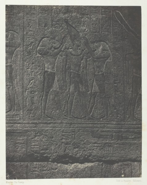 Palais de Karnak, Sculptures Extérieures du Sanctuaire de Granit; Thèbes, 1849/51, printed 1852. Creator: Maxime du Camp.
