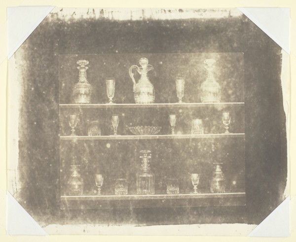 Articles of Glass on Three Shelves, c. 1844. Creator: William Henry Fox Talbot.